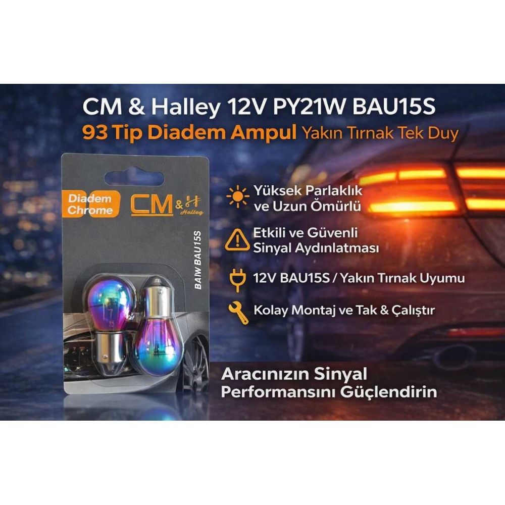 CM & Halley 12V PY21W BAU15S 93 Tip Diadem Ampul Yakın Tırnak Tek Duy Oto Sinyal Ampulü