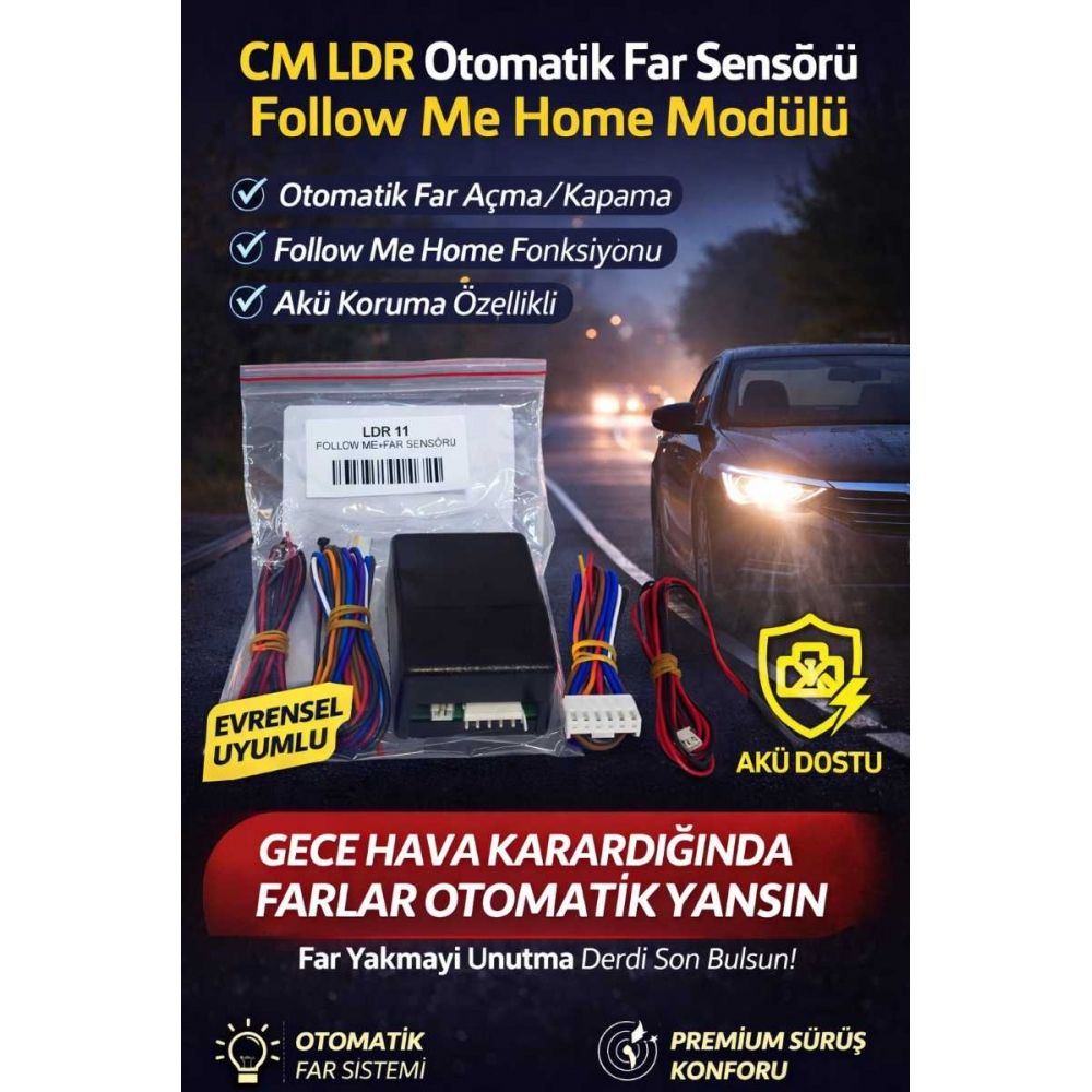 Otomatik Far Sensörü Follow Me Home Modülü | Karanlıkta Otomatik Far Açma Kapama | Akü Koruma Özellikli Akıllı Far Kontrol Modülü