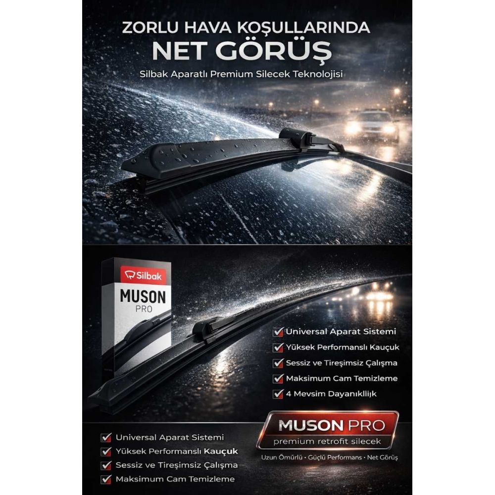 Silbak SB400m 400mm Muz Tip Silecek 6 Aparatlı Universal Cam Sileceği