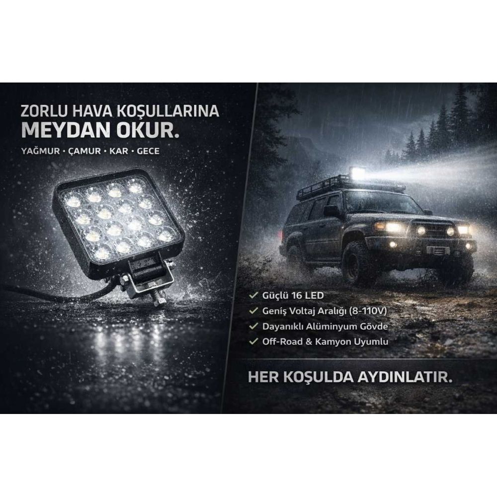 CM 8-110V 16 LED Beyaz Işık Çalışma Lambası Off-Road Kamyon Tır İş Makinesi Projektör