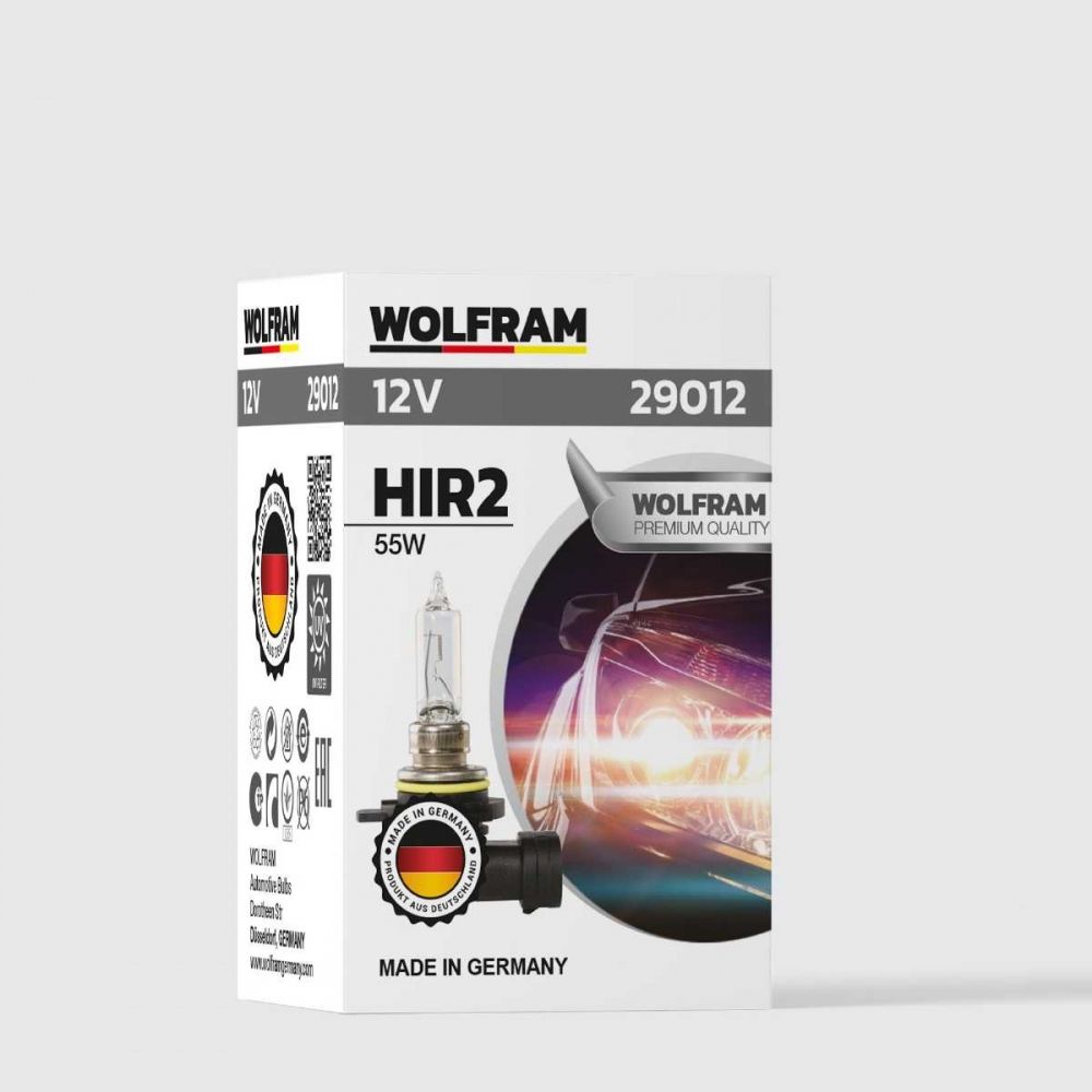 Wolfram 12V HIR2 (9012) 55W Standart Işık Halojen Far Ampulü – Yüksek Performanslı Uzun Ömürlü Oto Ampul