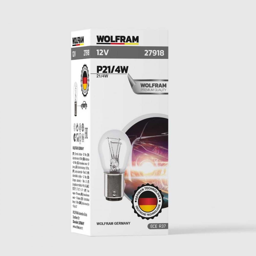 Wolfram 12V 1016 P21/4W Yakın Tırnak Çift Duy Standart Ampul 10’lu Paket – Stop ve Park Ampulü