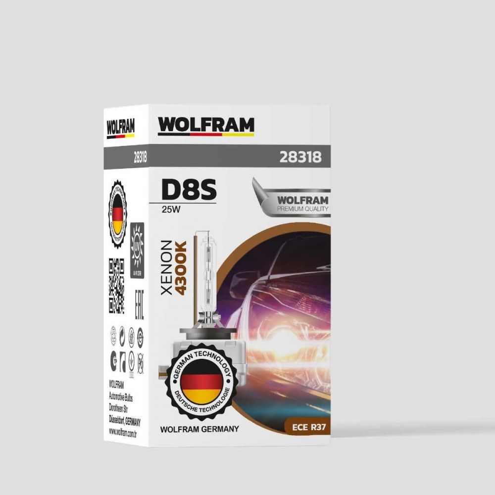 Wolfram 12V D8S 25W Xenon Ampul 4300K Kahve Çubuk – OEM Uyumlu Yüksek Performans Far Ampulü