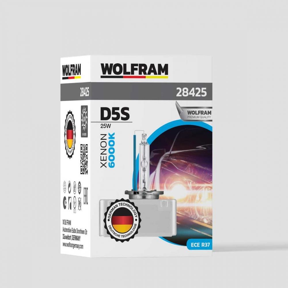 Wolfram 12V D5S 25W Xenon Ampul 6000K Mavi Çubuk – OEM Uyumlu Soğuk Beyaz Yüksek Performans Far Ampulü