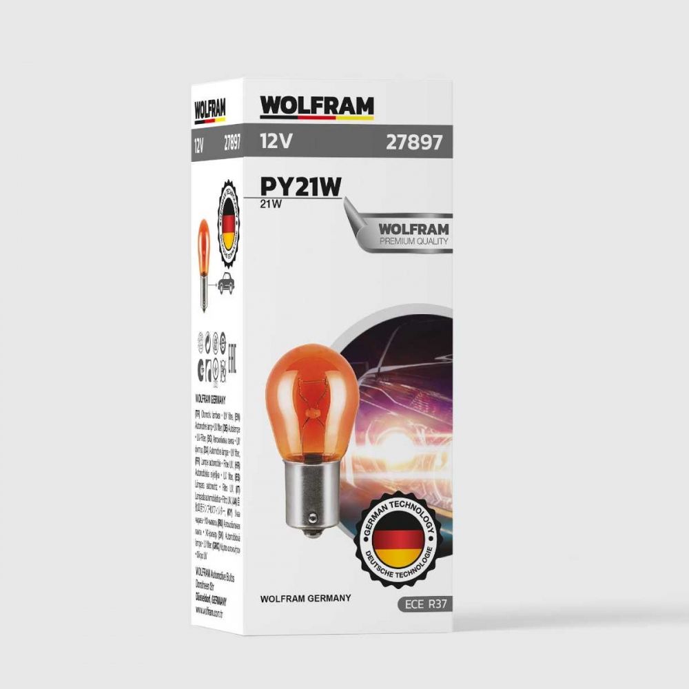 Wolfram 12V 93 PY21W Tek Duy Yakın Tırnak Turuncu Standart Ampul 10’lu Paket – Oto Sinyal Ampulü
