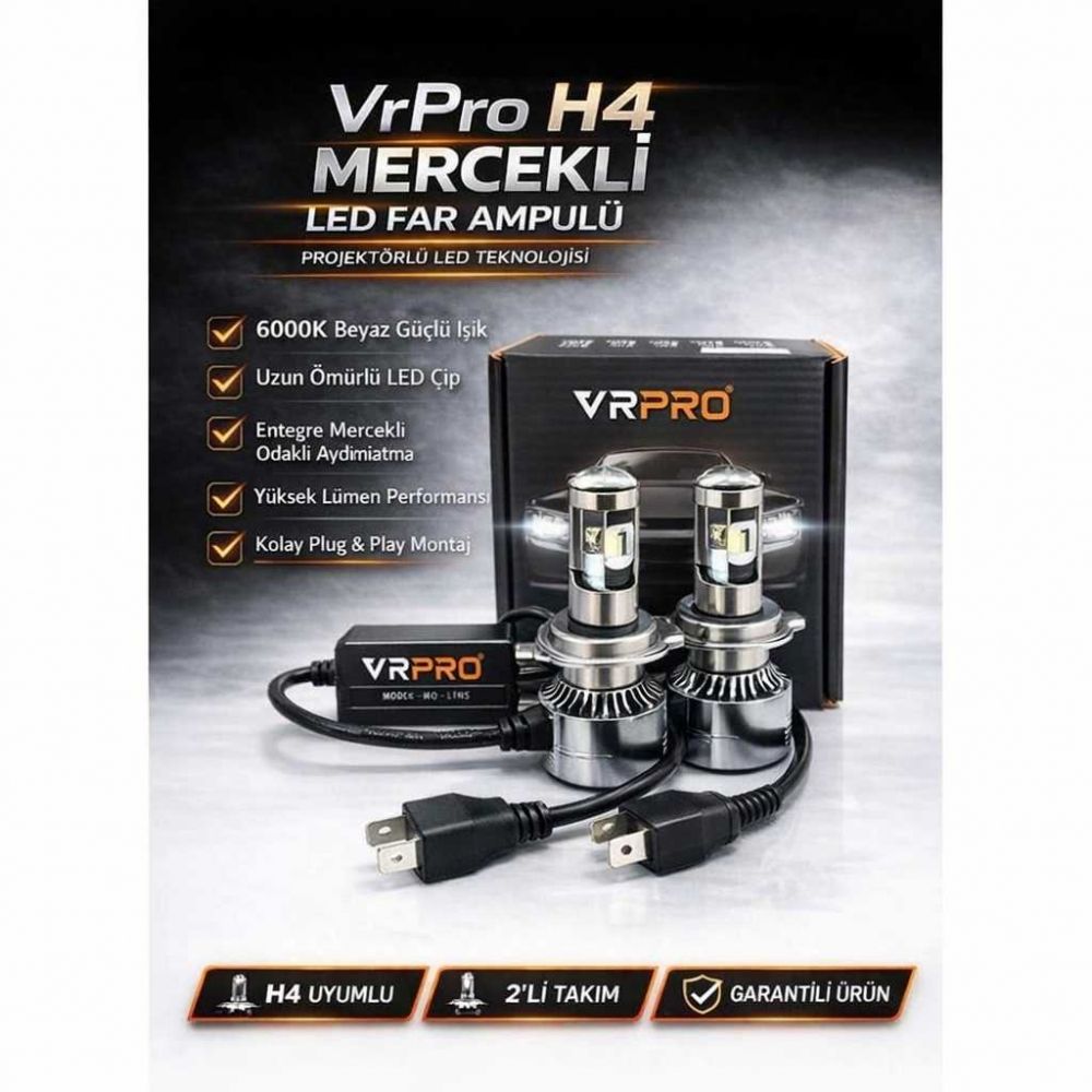 Vrpro H4 Mercekli Led Far Ampulü 6000k Beyaz ışık – Yüksek Lümen Fanlı Soğutma Canbus Uyumlu