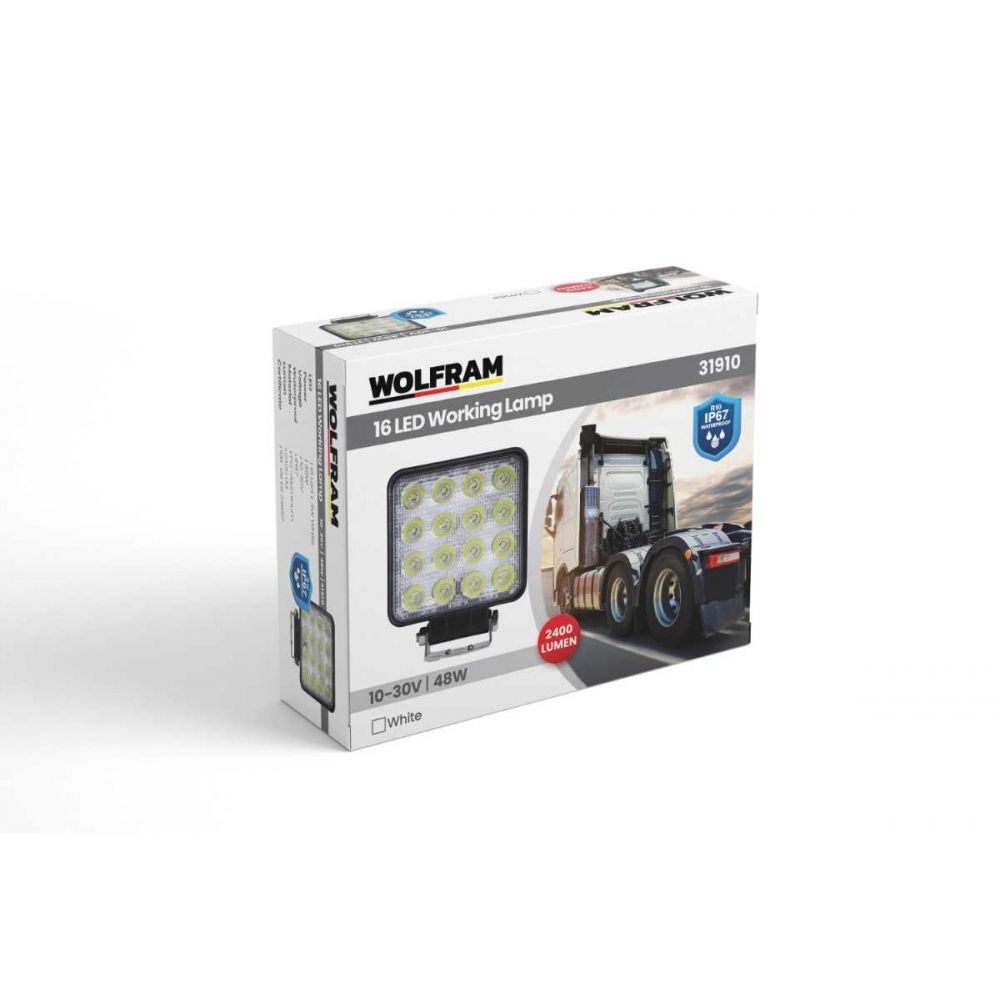 Wolfram 16 LED Çalışma Lambası Beyaz Işık E Belgeli 10V-30V 48W Off Road İş Projektörü – Süper Güçlü Aydınlatma
