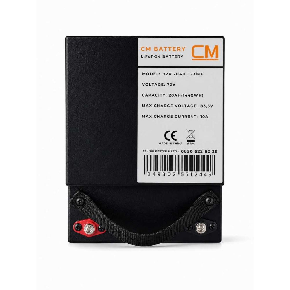 CM LiFePO4 Lityum Akü 72V 20Ah 1440Wh Elektrikli Scooter Bisiklet Aküsü – Maksimum Şarj Voltajı 84V (En x Boy x Yükseklik : 17,3cm x 22,8cm x 17,5cm)
