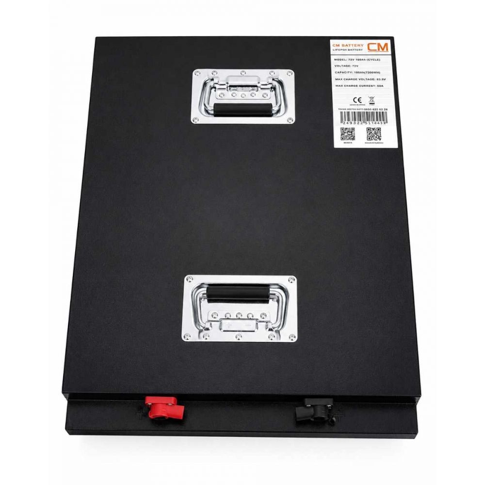 CM LiFePO4 Lityum Akü 72V 100Ah 7200Wh Elektrikli Scooter Motosiklet Aküsü – Maksimum Şarj Voltajı 84V (En x Boy x Yükseklik : 39,4cm x 51,2cm x 19,5cm)
