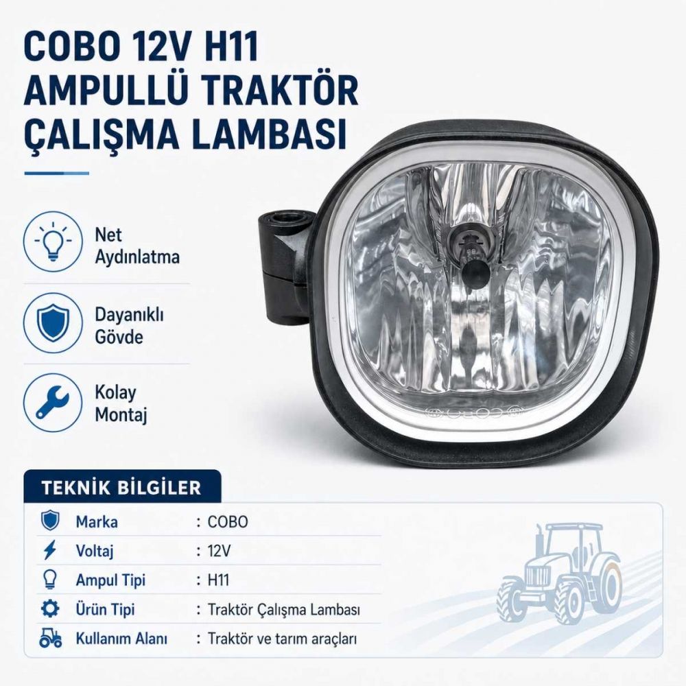 COBO 12V H11 Ampullü Traktör Çalışma Lambası – Tarım Makinesi İş Lambası ve Yardımcı Aydınlatma